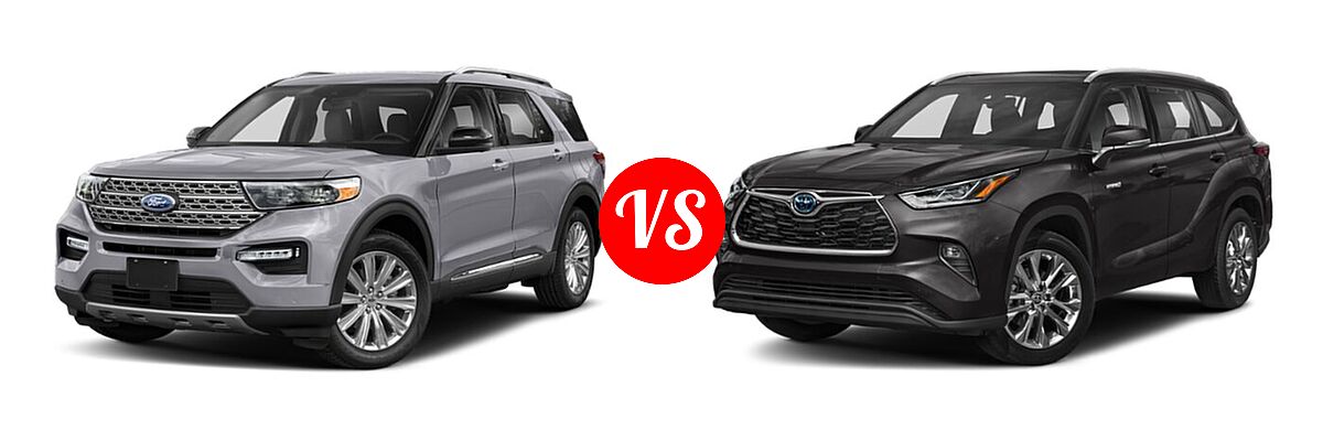 2021 Ford Explorer SUV Base / Limited / Platinum / XLT vs. 2021 Toyota Highlander Hybrid SUV Hybrid Hybrid Limited - Front Left Comparison