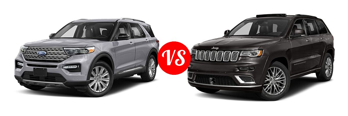 2021 Ford Explorer SUV Base / Limited / Platinum / XLT vs. 2021 Jeep Grand Cherokee SUV Summit - Front Left Comparison
