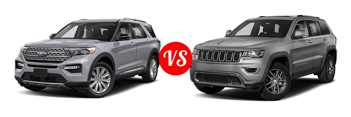 2021 Ford Explorer SUV Base / Limited / Platinum / XLT vs. 2021 Jeep Grand Cherokee SUV 80th Anniversary / Limited / Limited X - Front Left Comparison