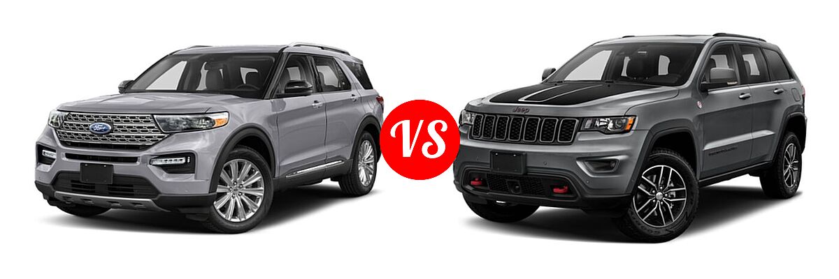 2021 Ford Explorer SUV Base / Limited / Platinum / XLT vs. 2021 Jeep Grand Cherokee SUV Trailhawk - Front Left Comparison