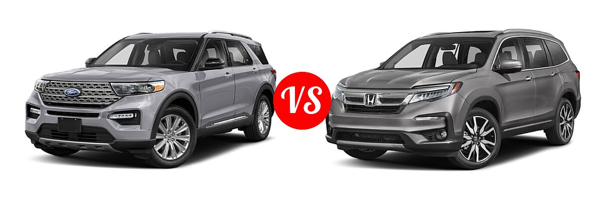 2021 Ford Explorer SUV Base / Limited / Platinum / XLT vs. 2021 Honda Pilot SUV Touring 8-Passenger - Front Left Comparison