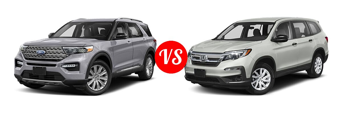 2021 Ford Explorer SUV Base / Limited / Platinum / XLT vs. 2021 Honda Pilot SUV LX - Front Left Comparison