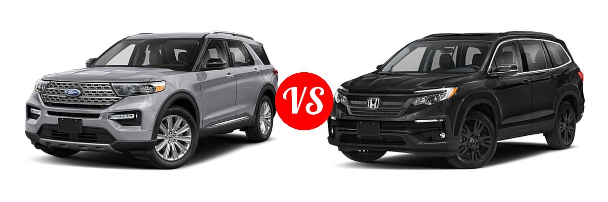 2021 Ford Explorer SUV Base / Limited / Platinum / XLT vs. 2021 Honda Pilot SUV Special Edition - Front Left Comparison