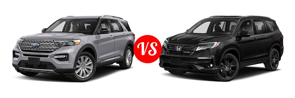 2021 Ford Explorer SUV Base / Limited / Platinum / XLT vs. 2021 Honda Pilot SUV Black Edition - Front Left Comparison