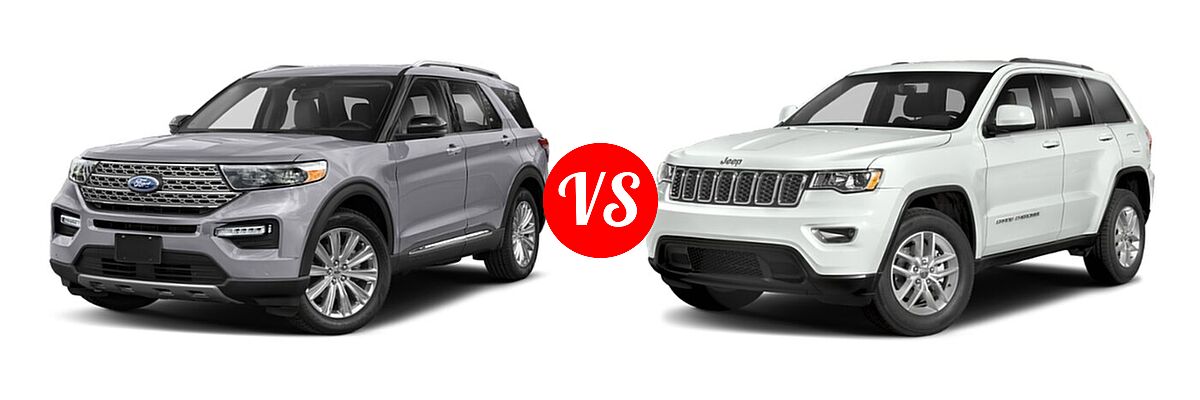 2021 Ford Explorer SUV Base / Limited / Platinum / XLT vs. 2021 Jeep Grand Cherokee SUV Laredo E / Laredo X - Front Left Comparison