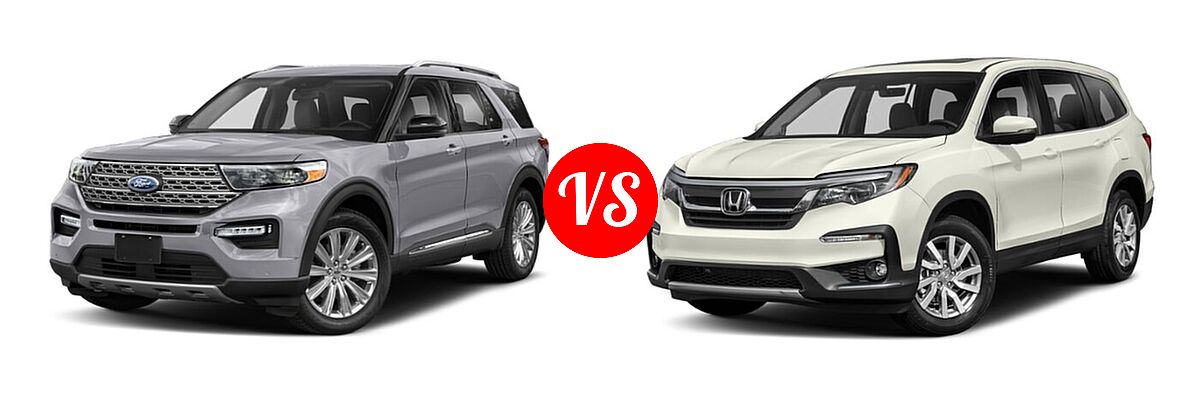 2021 Ford Explorer SUV Base / Limited / Platinum / XLT vs. 2021 Honda Pilot SUV EX-L - Front Left Comparison