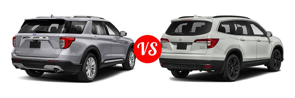 2021 Ford Explorer SUV Base / Limited / Platinum / XLT vs. 2021 Honda Pilot SUV Special Edition - Rear Right Comparison