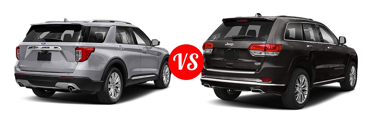 2021 Ford Explorer SUV Base / Limited / Platinum / XLT vs. 2021 Jeep Grand Cherokee SUV Summit - Rear Right Comparison