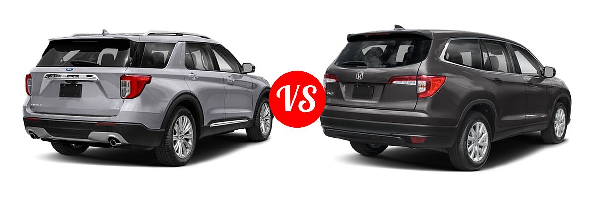 2021 Ford Explorer SUV Base / Limited / Platinum / XLT vs. 2021 Honda Pilot SUV LX - Rear Right Comparison