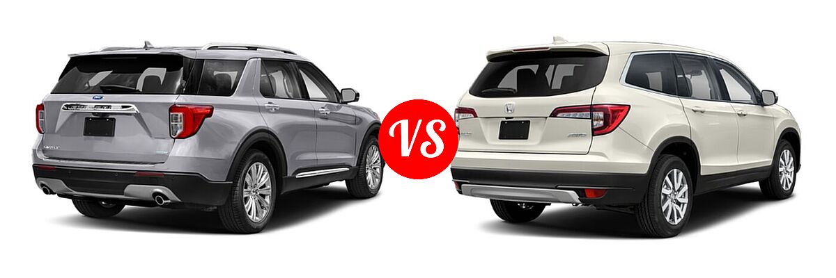 2021 Ford Explorer SUV Base / Limited / Platinum / XLT vs. 2021 Honda Pilot SUV EX-L - Rear Right Comparison