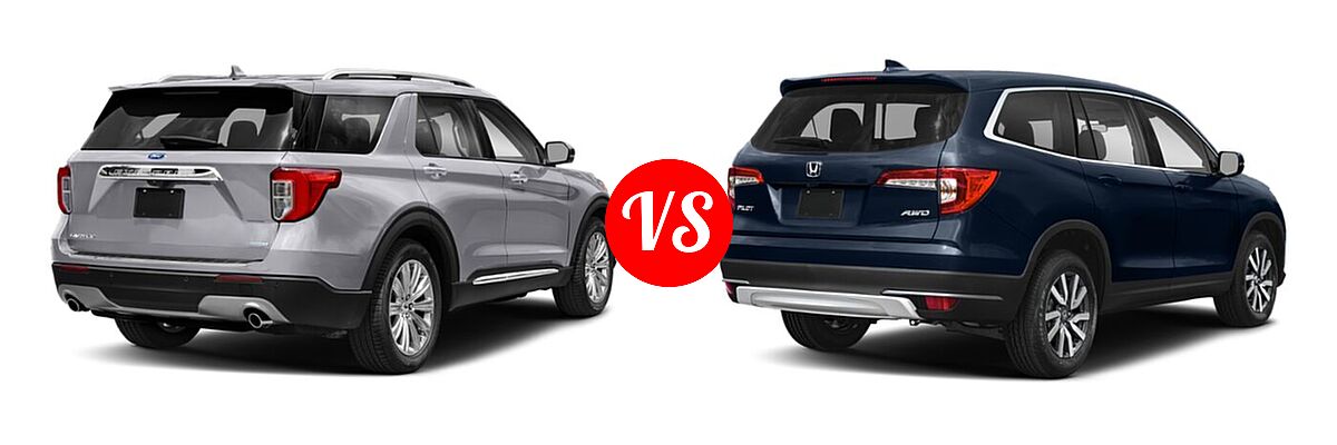 2021 Ford Explorer SUV Base / Limited / Platinum / XLT vs. 2021 Honda Pilot SUV EX - Rear Right Comparison