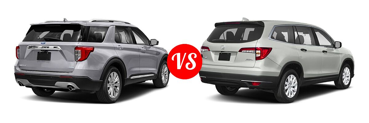 2021 Ford Explorer SUV Base / Limited / Platinum / XLT vs. 2021 Honda Pilot SUV LX - Rear Right Comparison