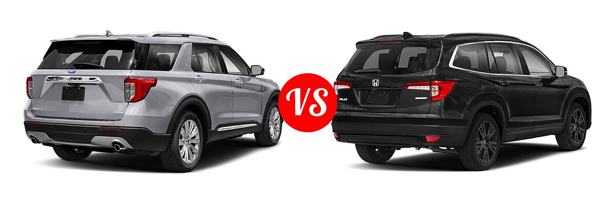 2021 Ford Explorer SUV Base / Limited / Platinum / XLT vs. 2021 Honda Pilot SUV Special Edition - Rear Right Comparison