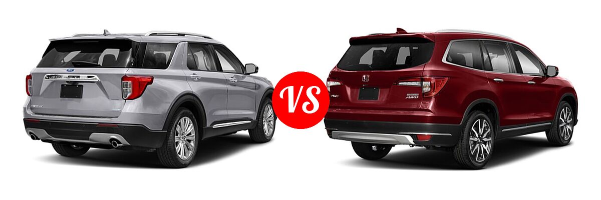 2021 Ford Explorer SUV Base / Limited / Platinum / XLT vs. 2021 Honda Pilot SUV Touring 7-Passenger - Rear Right Comparison