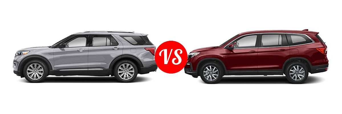 2021 Ford Explorer SUV Base / Limited / Platinum / XLT vs. 2021 Honda Pilot SUV EX - Side Comparison
