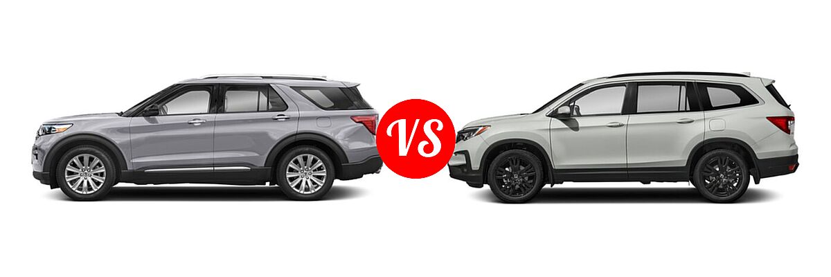 2021 Ford Explorer SUV Base / Limited / Platinum / XLT vs. 2021 Honda Pilot SUV Special Edition - Side Comparison