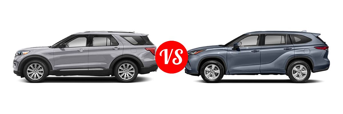 2021 Ford Explorer SUV Base / Limited / Platinum / XLT vs. 2021 Toyota Highlander Hybrid SUV Hybrid Hybrid LE / Hybrid XLE - Side Comparison