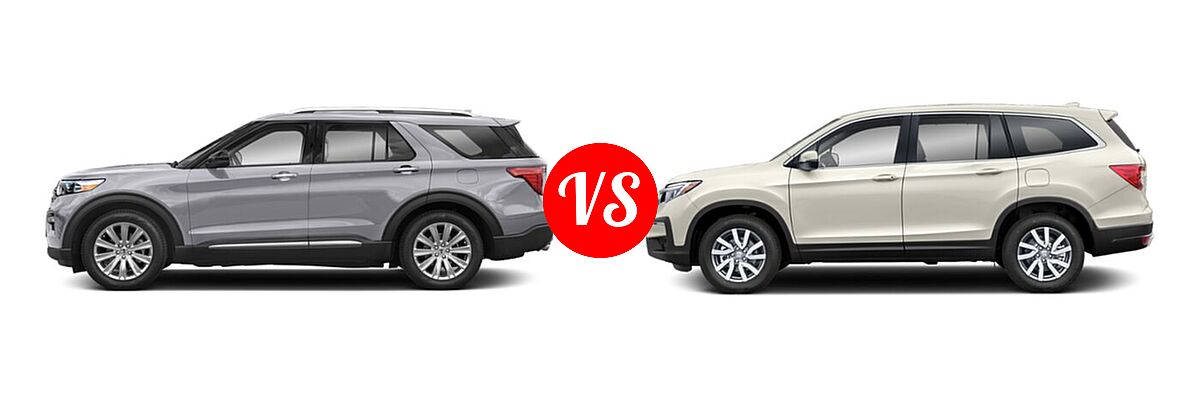 2021 Ford Explorer SUV Base / Limited / Platinum / XLT vs. 2021 Honda Pilot SUV EX-L - Side Comparison