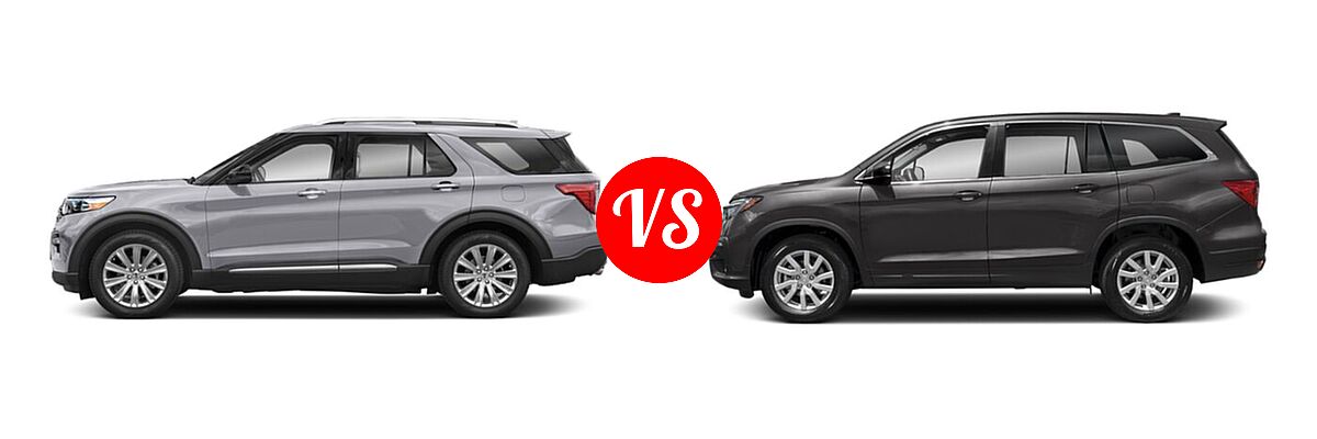 2021 Ford Explorer SUV Base / Limited / Platinum / XLT vs. 2021 Honda Pilot SUV LX - Side Comparison
