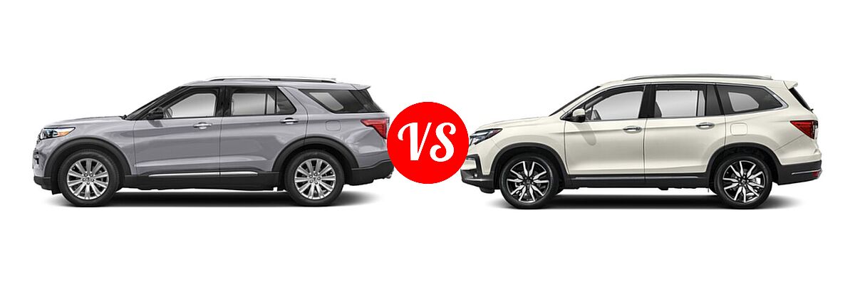 2021 Ford Explorer SUV Base / Limited / Platinum / XLT vs. 2021 Honda Pilot SUV Touring 7-Passenger - Side Comparison