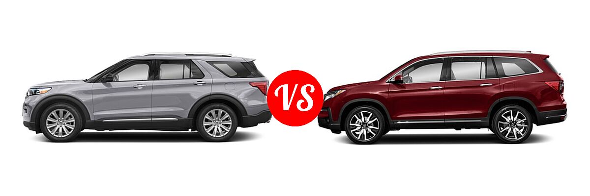 2021 Ford Explorer SUV Base / Limited / Platinum / XLT vs. 2021 Honda Pilot SUV Touring 7-Passenger - Side Comparison