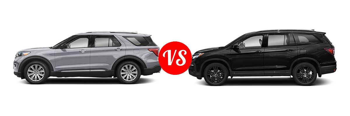 2021 Ford Explorer SUV Base / Limited / Platinum / XLT vs. 2021 Honda Pilot SUV Black Edition - Side Comparison
