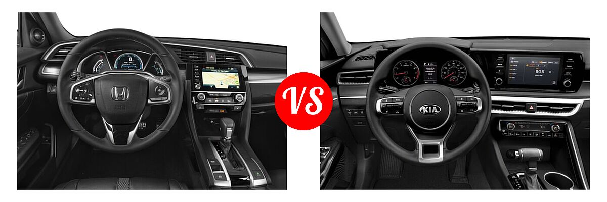 2021 Honda Civic Sedan Touring vs. 2021 Kia K5 Sedan GT / LX / LXS - Dashboard Comparison