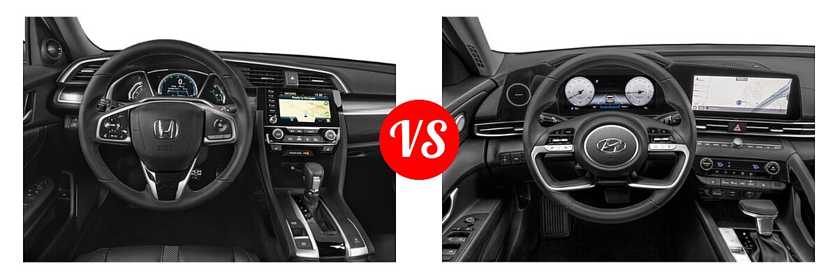 2021 Honda Civic Sedan Touring vs. 2021 Hyundai Elantra Sedan Limited / N Line / SE - Dashboard Comparison