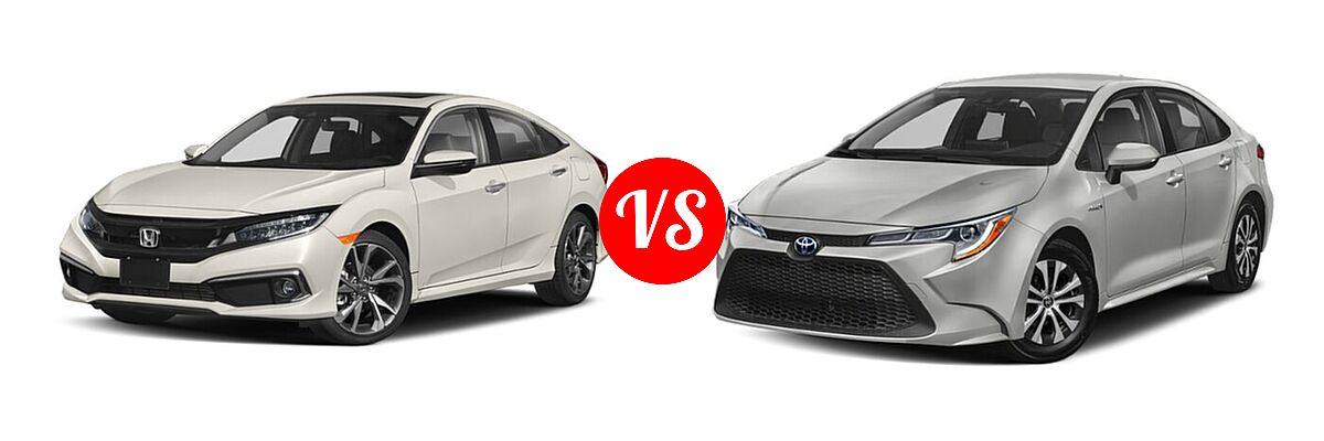 2021 Honda Civic Sedan Touring vs. 2021 Toyota Corolla Sedan Hybrid Hybrid LE - Front Left Comparison