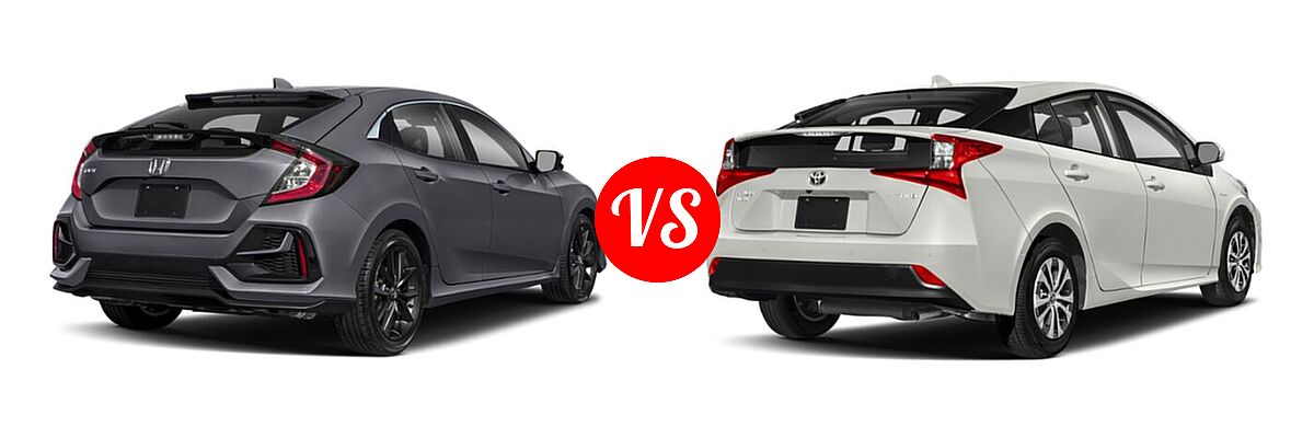 2021 Honda Civic Hatchback EX vs. 2021 Toyota Prius Hatchback Hybrid LE - Rear Right Comparison