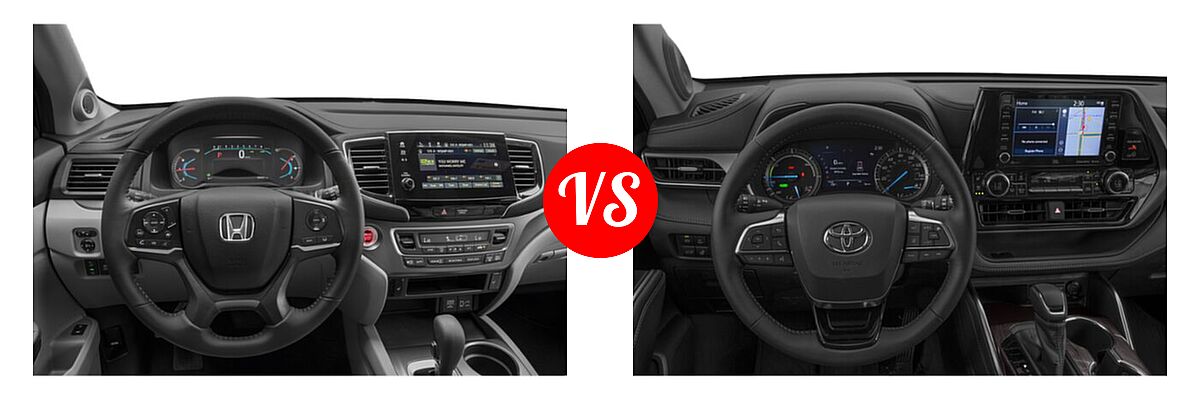 2021 Honda Pilot SUV EX-L vs. 2021 Toyota Highlander Hybrid SUV Hybrid Hybrid Limited - Dashboard Comparison