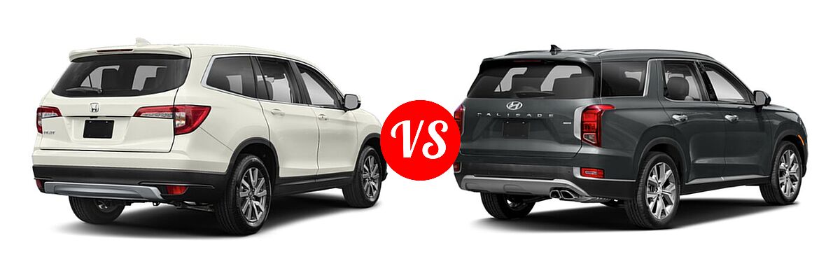 2021 Honda Pilot SUV EX-L vs. 2021 Hyundai Palisade SUV Calligraphy / SE / SEL - Rear Right Comparison