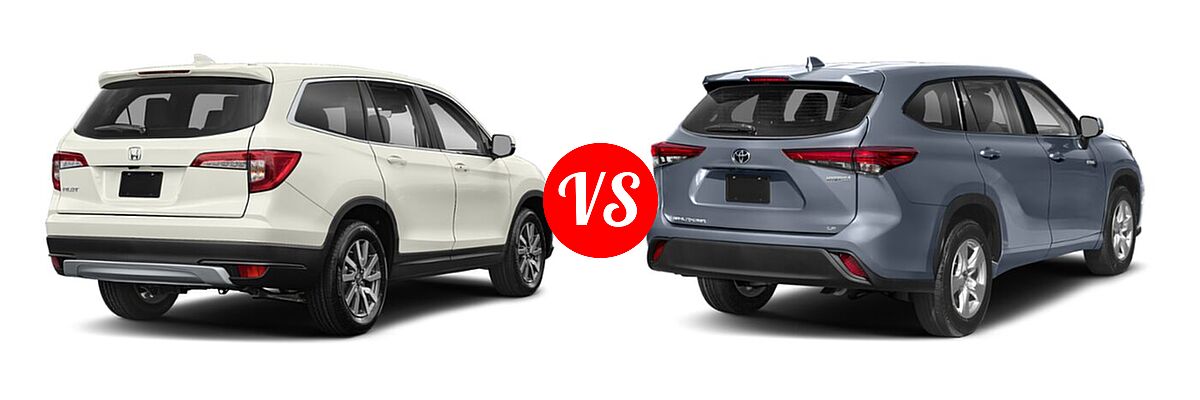 2021 Honda Pilot SUV EX-L vs. 2021 Toyota Highlander Hybrid SUV Hybrid Hybrid LE / Hybrid XLE - Rear Right Comparison