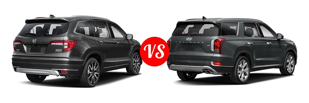 2021 Honda Pilot SUV Touring 8-Passenger vs. 2021 Hyundai Palisade SUV Calligraphy - Rear Right Comparison