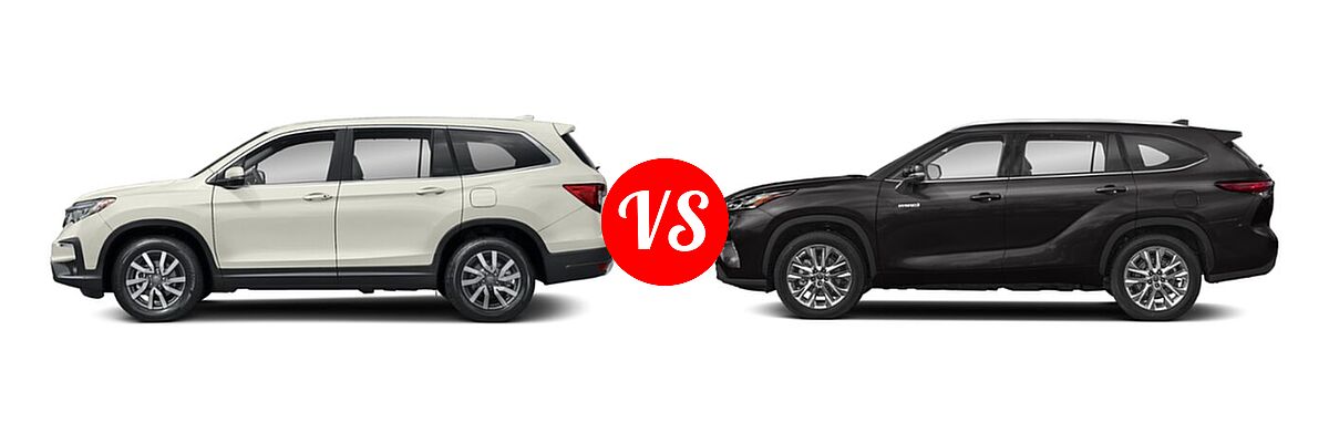 2021 Honda Pilot SUV EX-L vs. 2021 Toyota Highlander Hybrid SUV Hybrid Hybrid Limited - Side Comparison
