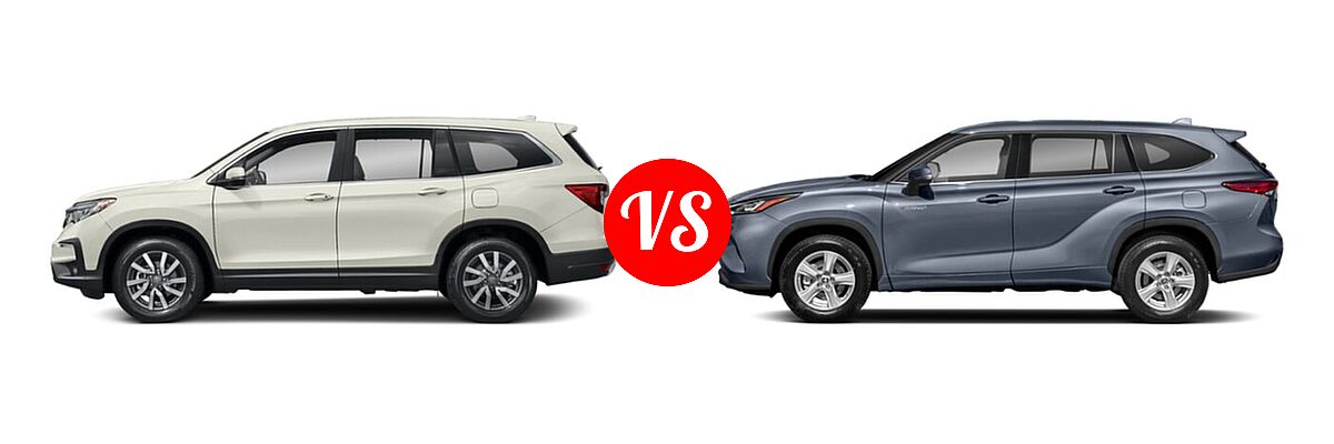 2021 Honda Pilot SUV EX-L vs. 2021 Toyota Highlander Hybrid SUV Hybrid Hybrid LE / Hybrid XLE - Side Comparison