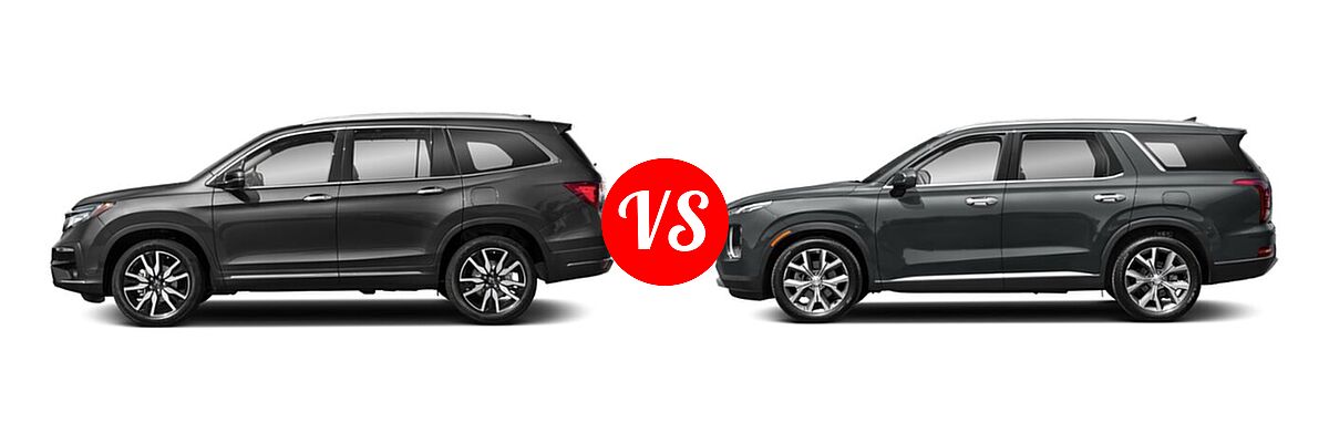 2021 Honda Pilot SUV Touring 8-Passenger vs. 2021 Hyundai Palisade SUV Calligraphy / SE / SEL - Side Comparison