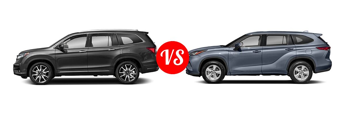 2021 Honda Pilot SUV Touring 8-Passenger vs. 2021 Toyota Highlander Hybrid SUV Hybrid Hybrid LE / Hybrid XLE - Side Comparison