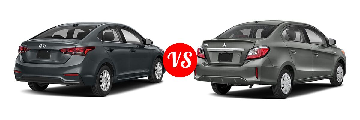 2021 Hyundai Accent Sedan SEL vs. 2021 Mitsubishi Mirage G4 Sedan Carbonite Edition / ES / LE / SE - Rear Right Comparison
