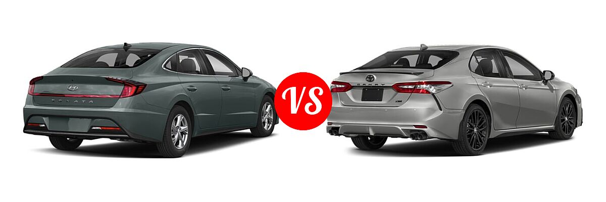 2021 Hyundai Sonata Sedan SE vs. 2021 Toyota Camry Sedan XSE / XSE V6 - Rear Right Comparison