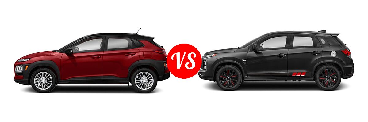 2021 Hyundai Kona SUV SE / SEL / SEL Plus vs. 2021 Mitsubishi Outlander Sport SUV BE - Side Comparison