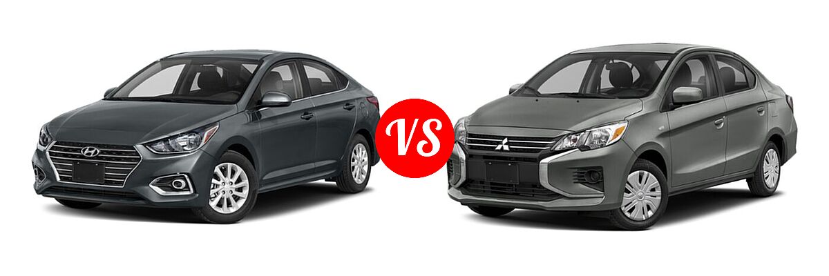 2021 Hyundai Accent Sedan SEL vs. 2021 Mitsubishi Mirage G4 Sedan Carbonite Edition / ES / LE / SE - Front Left Comparison