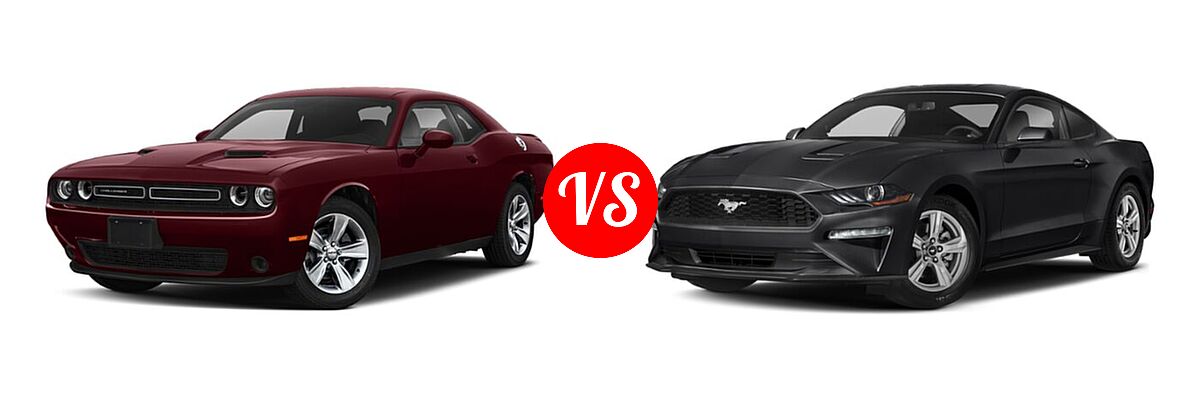 2021 Dodge Challenger Coupe SXT vs. 2021 Ford Mustang Coupe EcoBoost / EcoBoost Premium / GT / GT Premium - Front Left Comparison