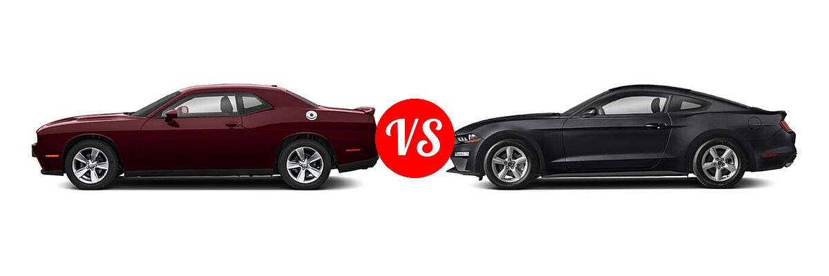 2021 Dodge Challenger Coupe SXT vs. 2021 Ford Mustang Coupe EcoBoost / EcoBoost Premium / GT / GT Premium - Side Comparison