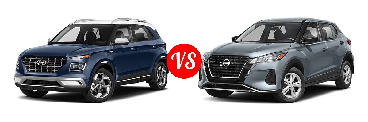 2021 Hyundai Venue SUV Denim vs. 2021 Nissan Kicks SUV S / SV - Front Left Comparison