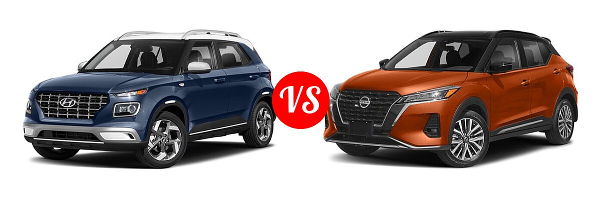 2021 Hyundai Venue SUV Denim vs. 2021 Nissan Kicks SUV SR - Front Left Comparison