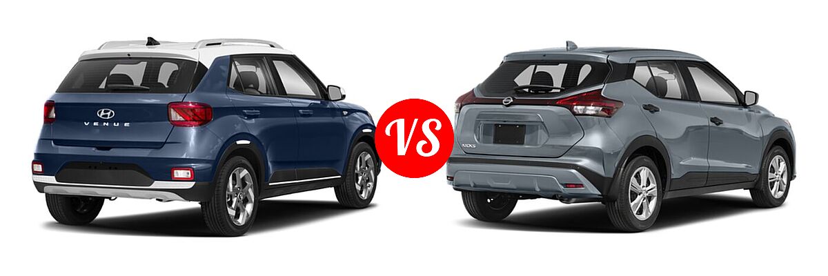 2021 Hyundai Venue SUV Denim vs. 2021 Nissan Kicks SUV S / SV - Rear Right Comparison