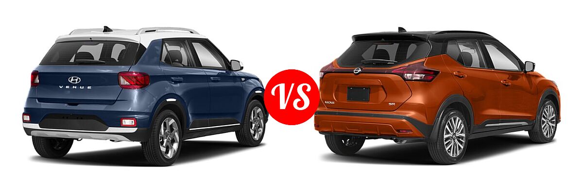 2021 Hyundai Venue SUV Denim vs. 2021 Nissan Kicks SUV SR - Rear Right Comparison