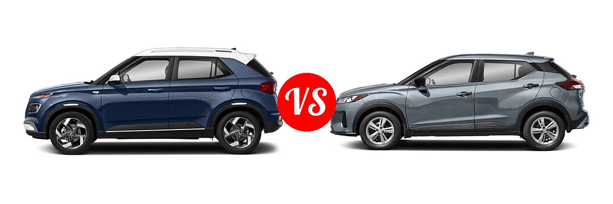 2021 Hyundai Venue SUV Denim vs. 2021 Nissan Kicks SUV S / SV - Side Comparison