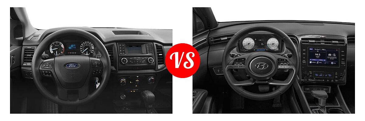 2021 Ford Ranger SuperCab Pickup XL vs. 2022 Hyundai Santa Cruz Pickup SEL Premium - Dashboard Comparison